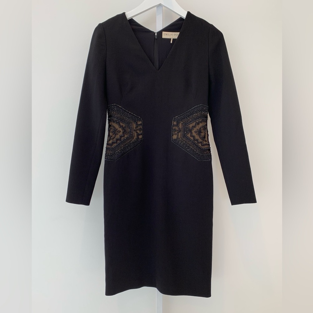 EMILIO PUCCI BLACK BEADED EMBELLISHED DRESS MODEL 46RG15 SIZE IT 40 / US 6